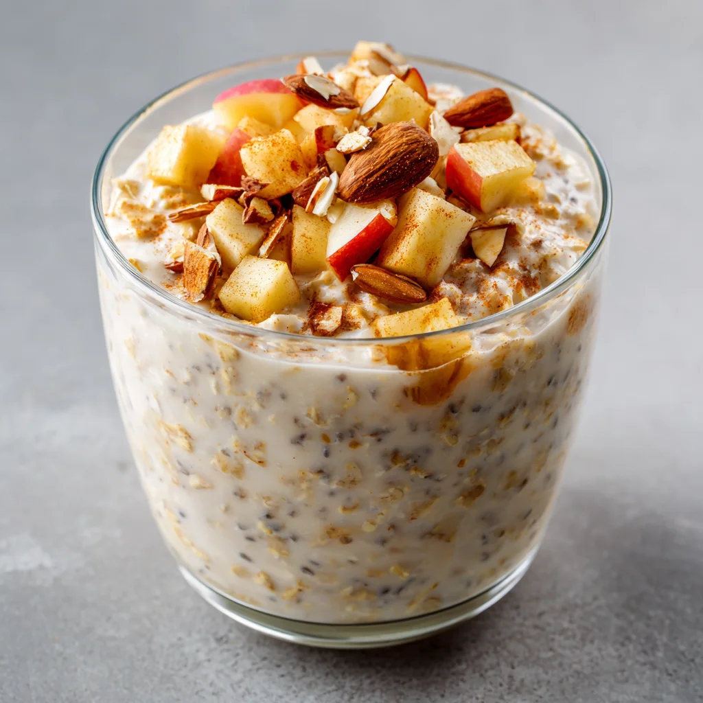 Creamy overnight oats with apples and cinnamon. Creamy overnight oats with apples and cinnamon.