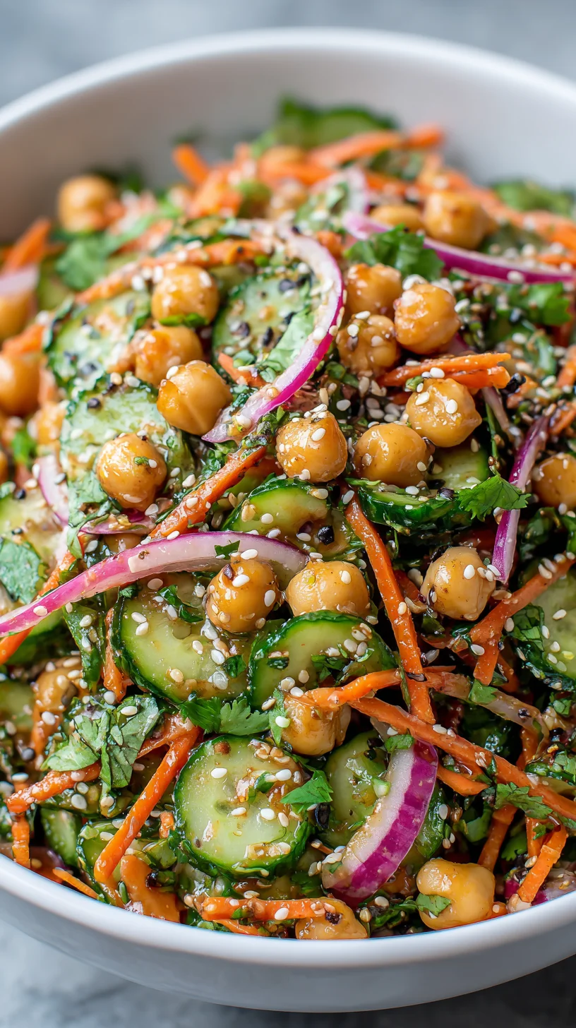 Cucumber and chickpea slaw with sesame dressing.