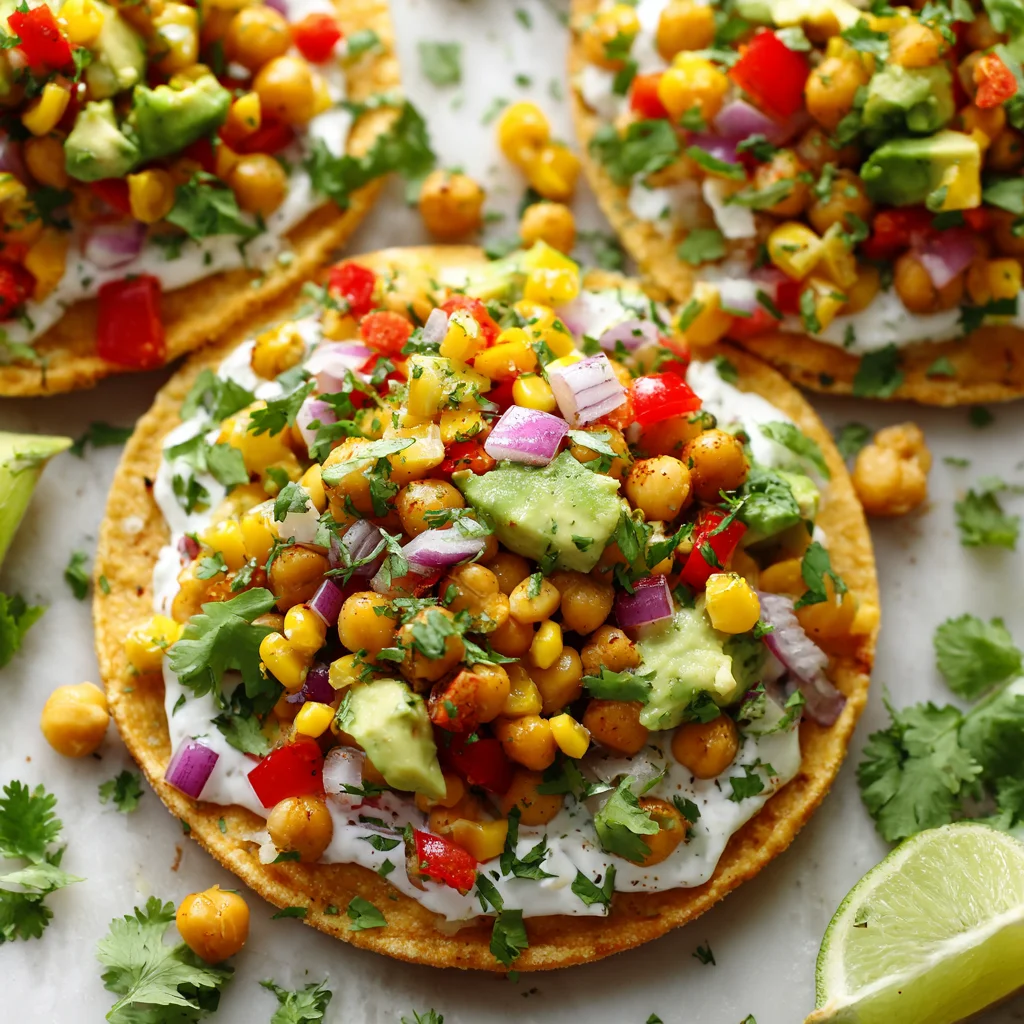 Corn and chickpea tostadas, vibrant and fresh.