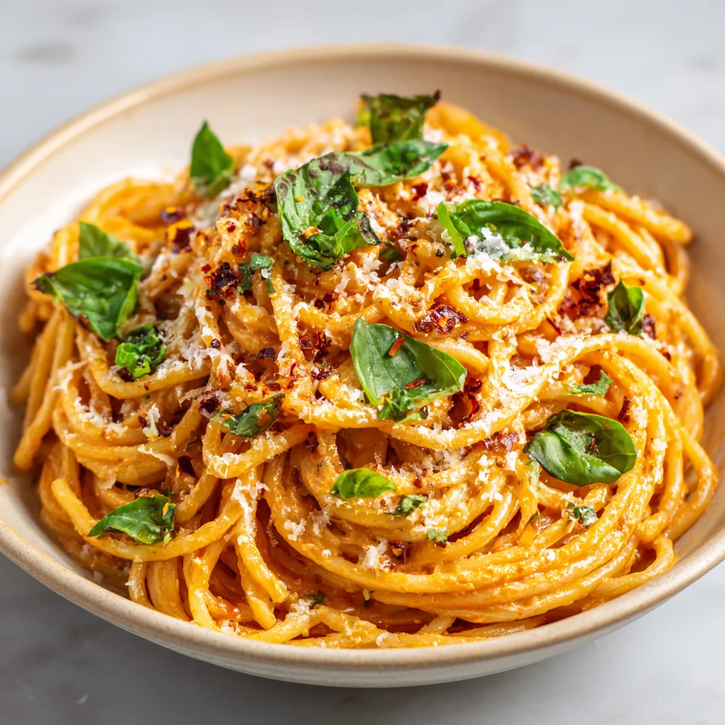 Close-up of a forkful of garlic tomato pasta. Close-up of a forkful of garlic tomato pasta.
