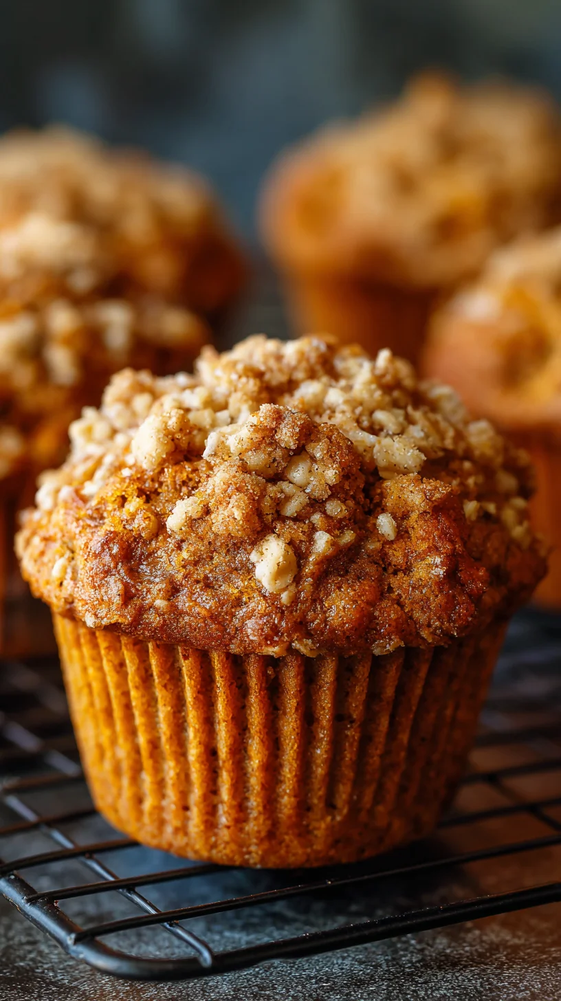 Apple pumpkin muffins topped with a golden oat crumble.