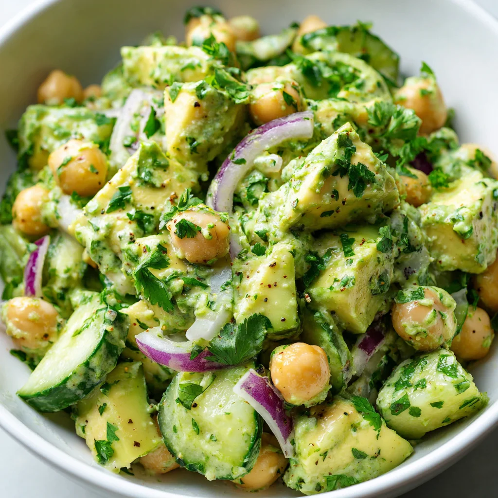 Vibrant green salad with avocado, chickpeas, cucumber, and cilantro. Vibrant green salad with avocado, chickpeas, cucumber, and cilantro.