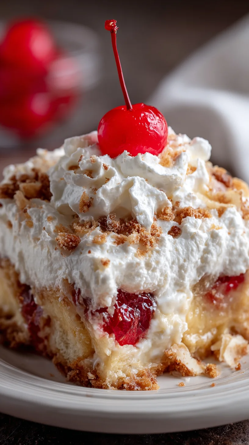 Overhead view of banana split cake.