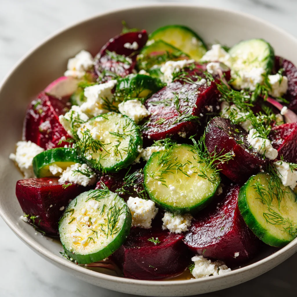 Beet salad featuring feta, cucumber, and dill. Beet salad featuring feta, cucumber, and dill.