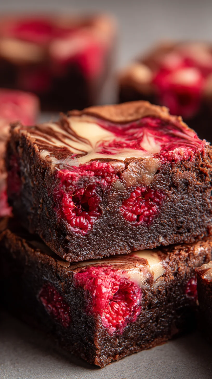 Rich raspberry swirl brownies, ready to enjoy.