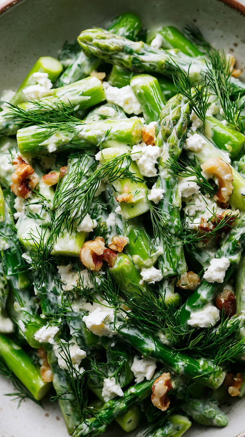 Buttermilk asparagus salad, vibrant green and white.