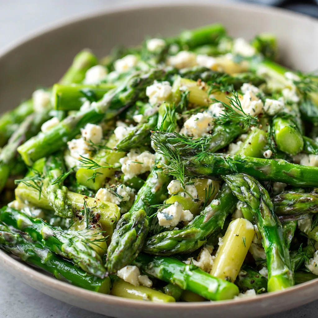 Creamy buttermilk dressing drizzled over asparagus salad. Creamy buttermilk dressing drizzled over asparagus salad.