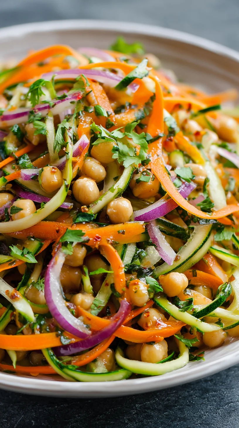 Chickpea salad with colorful vegetables and ginger dressing.