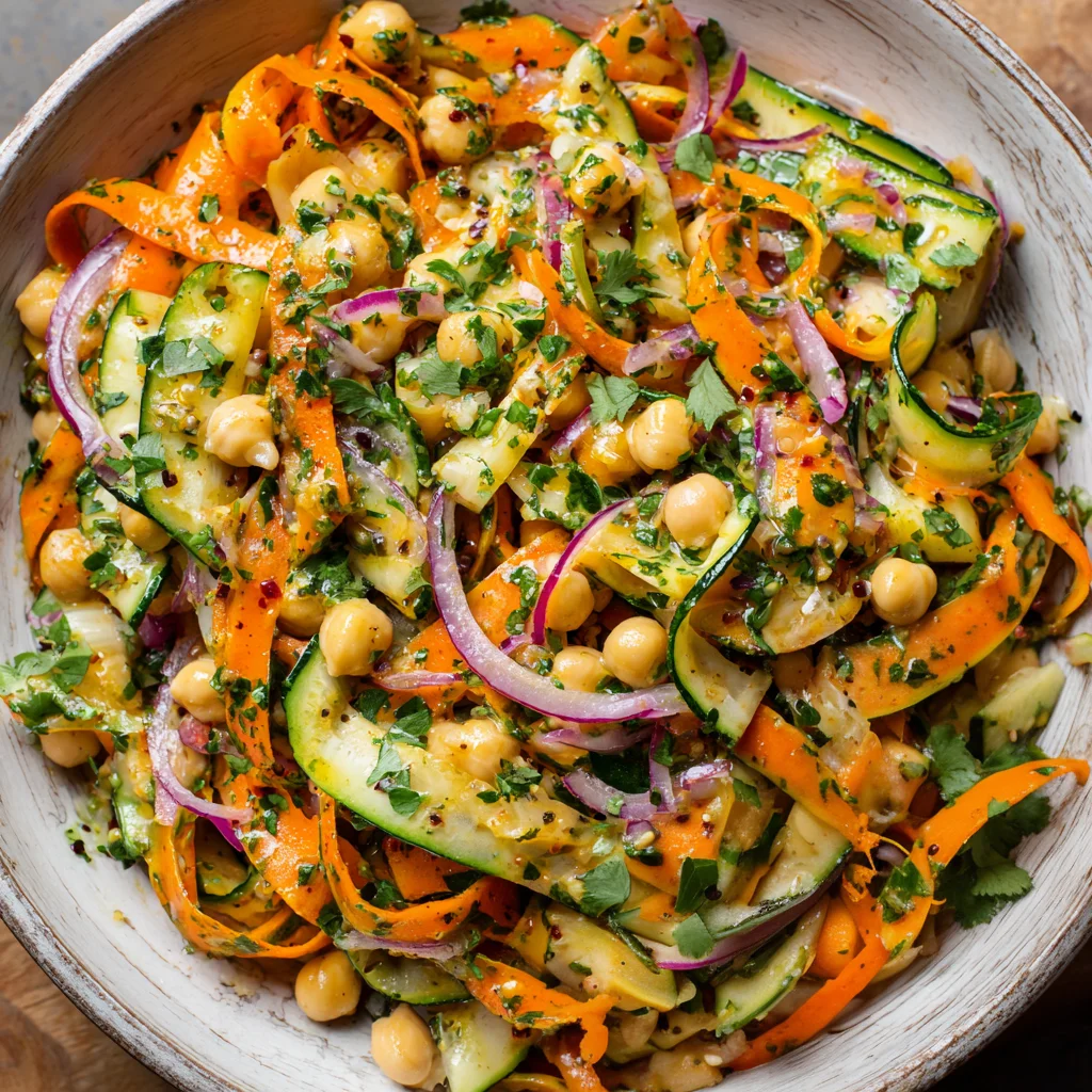 Refreshing Chickpea, Carrot & Zucchini Salad with Zesty Ginger Dressing