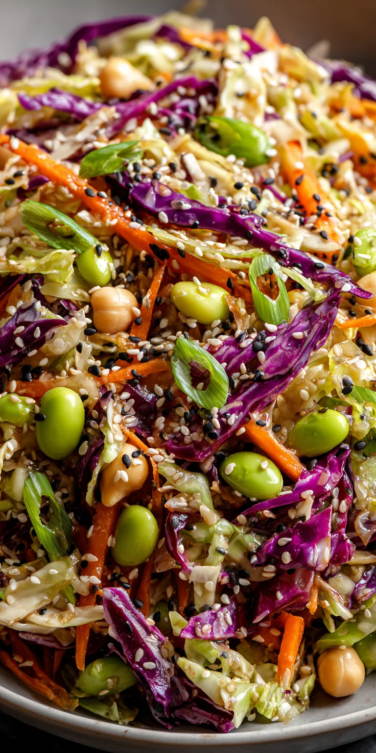 Vibrant chickpea salad with edamame, cabbage, and sesame dressing. Vibrant chickpea salad with edamame, cabbage, and sesame dressing.