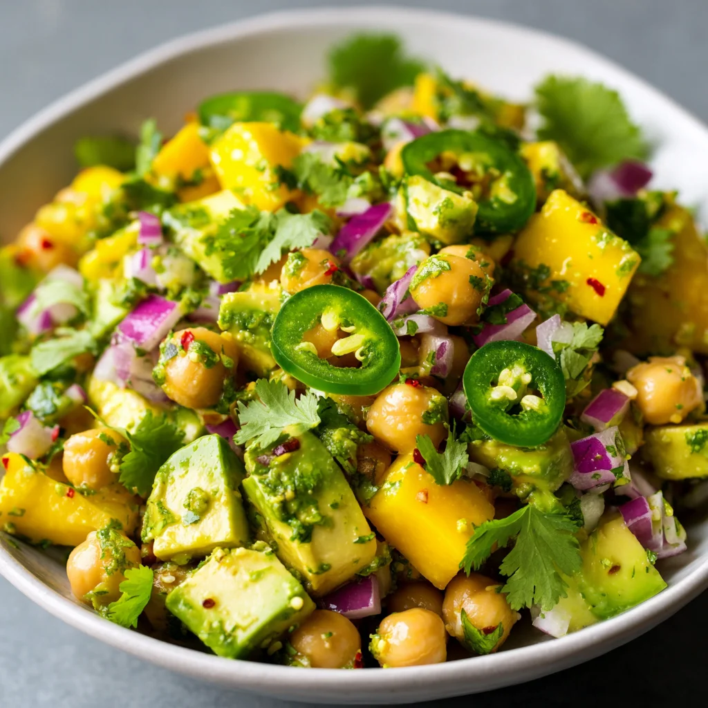 Vibrant mango chickpea salad with lime wedges. Vibrant mango chickpea salad with lime wedges.