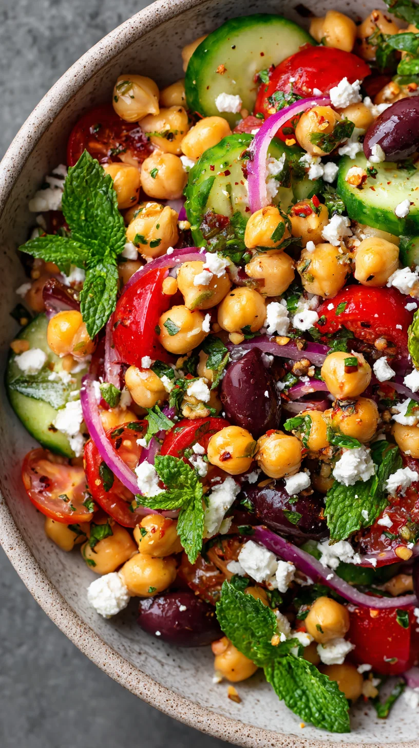 Meal-prep friendly Mediterranean chickpea salad.