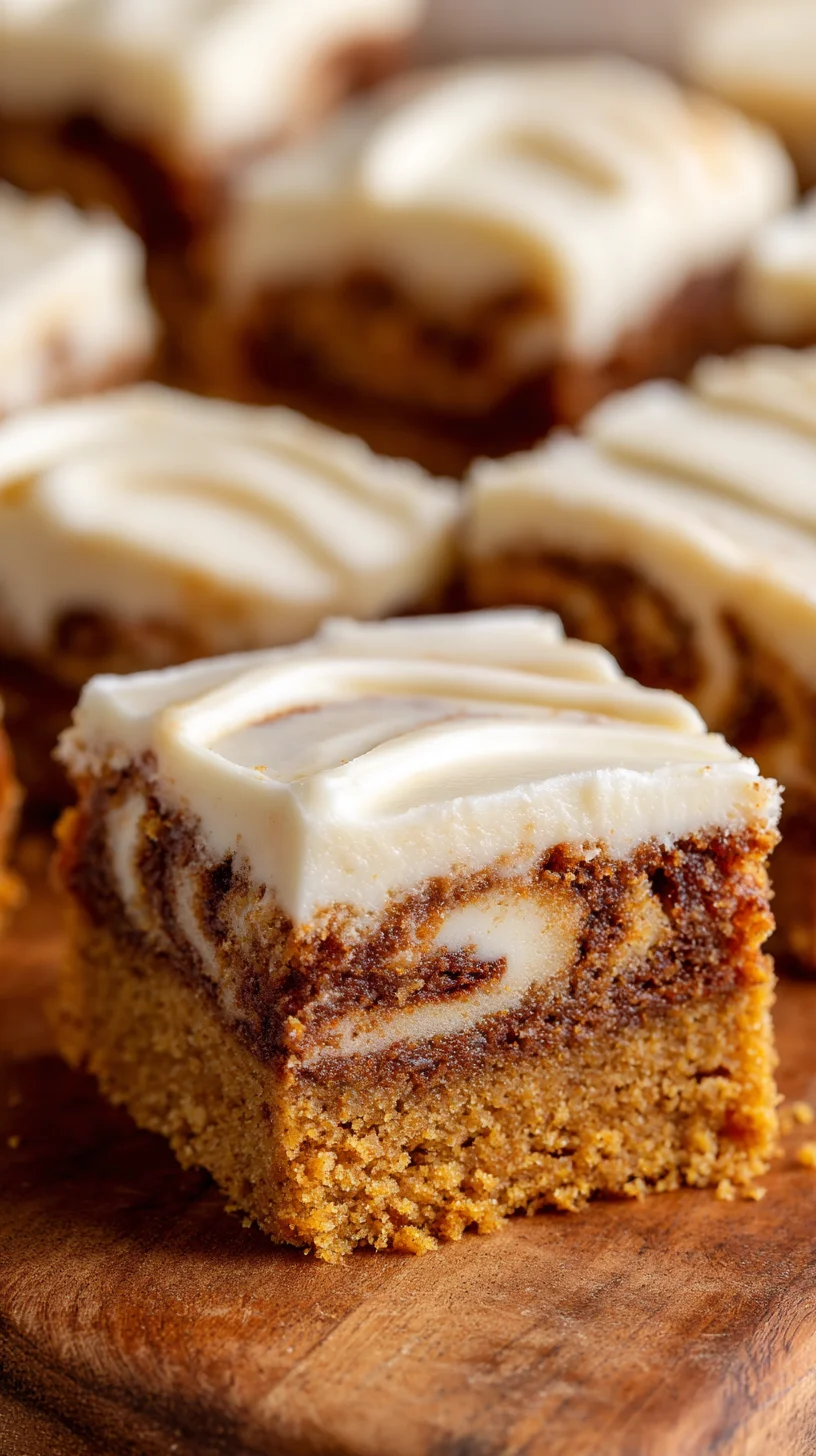 Cinnamon roll bars topped with cream cheese frosting.