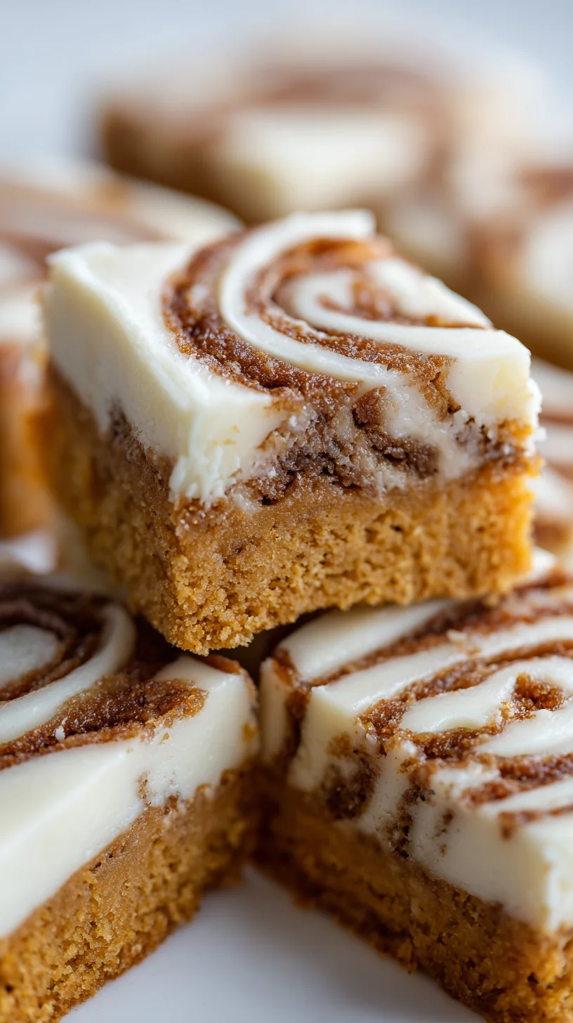Close-up of gooey cinnamon roll bliss bars. Close-up of gooey cinnamon roll bliss bars.