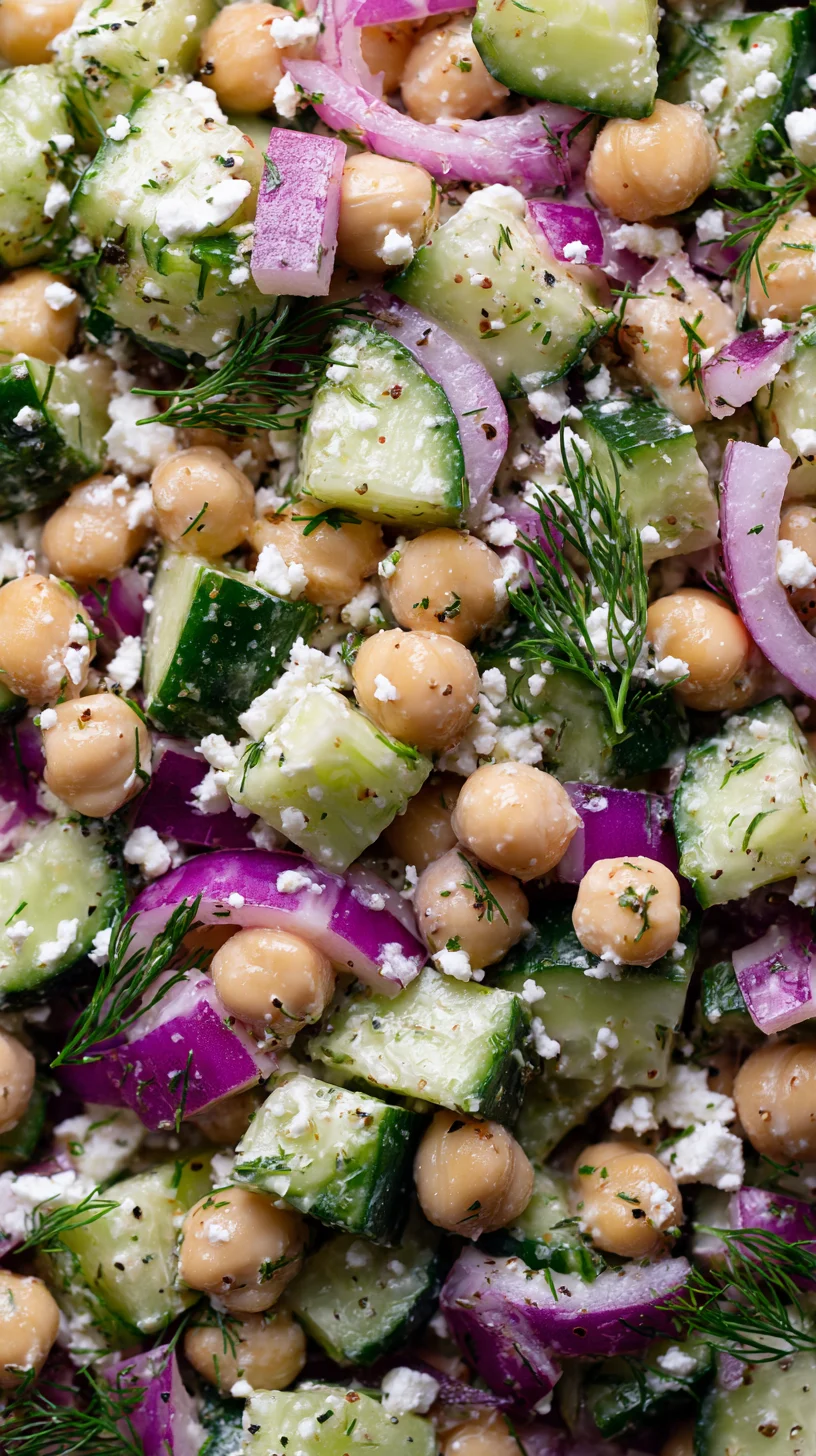 Cucumber chickpea salad with dill.
