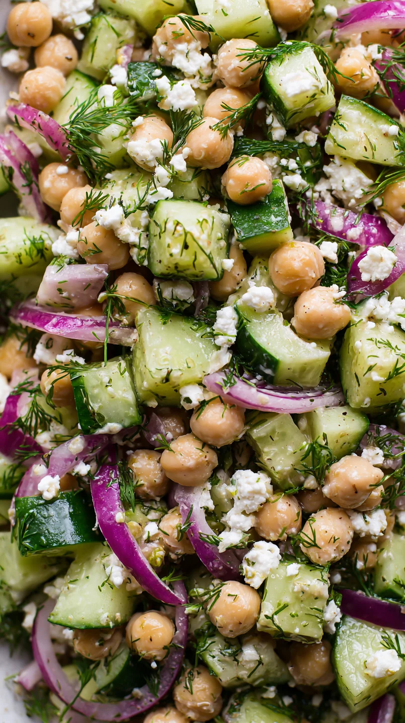 Vibrant cucumber, chickpea, and red onion salad.
