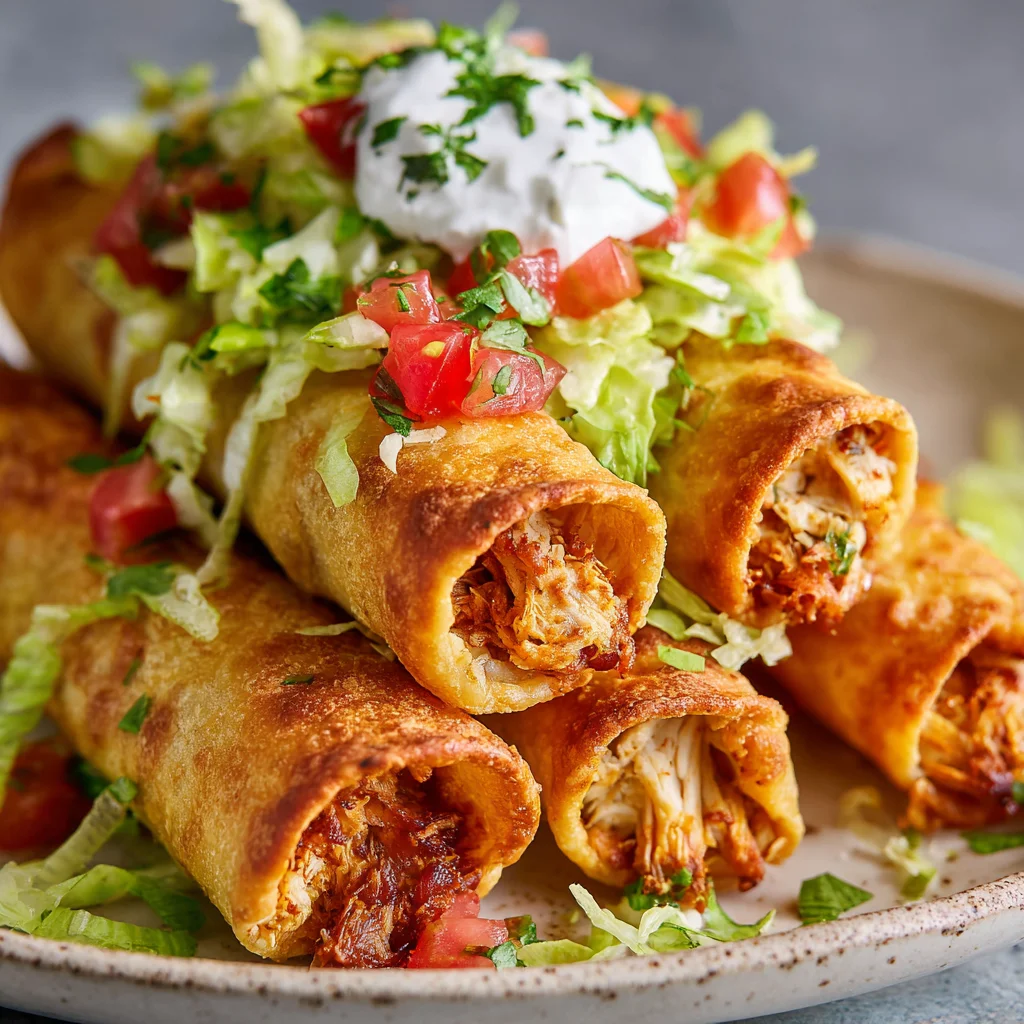 Golden-brown taquitos filled with chicken. Golden-brown taquitos filled with chicken.