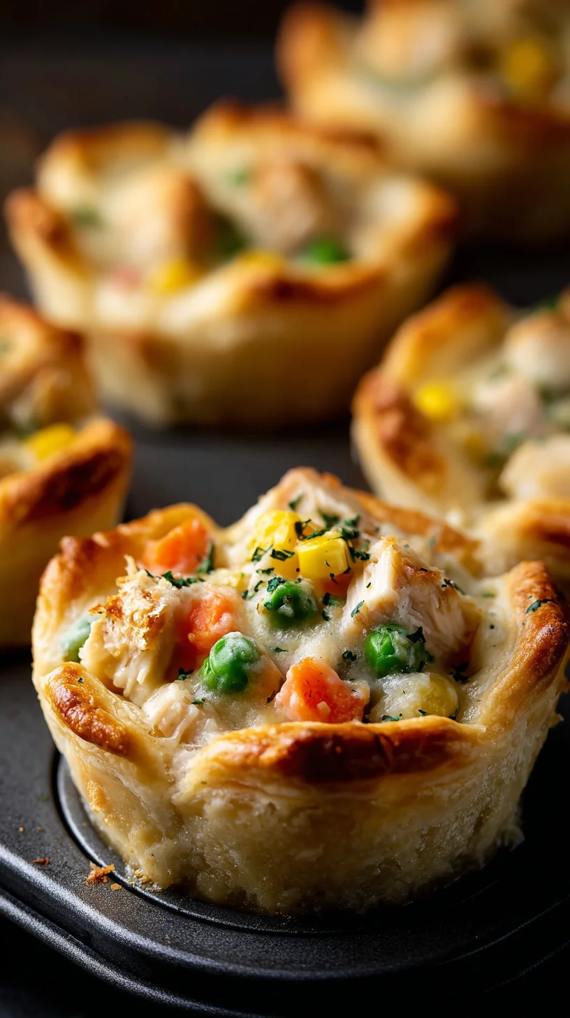 Individual chicken pot pies with golden crust. Individual chicken pot pies with golden crust.