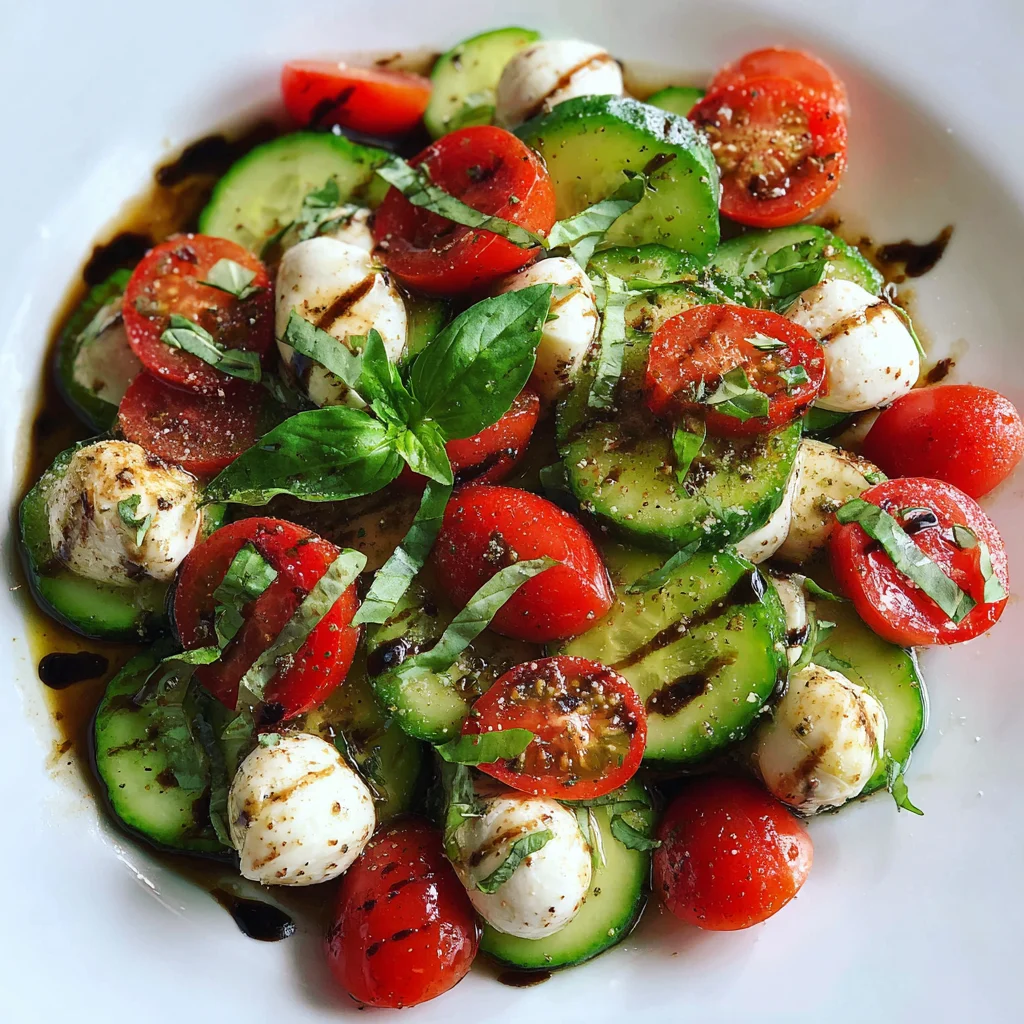 Fresh cucumber Caprese appetizer.