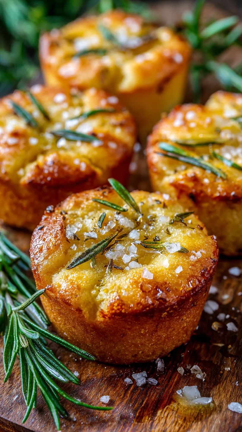 Close-up of a focaccia muffin, showcasing rosemary.