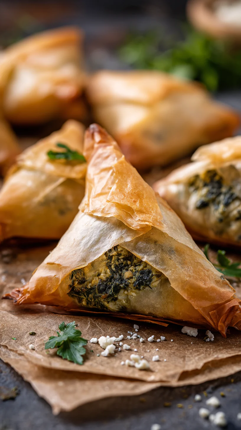 Gluten-free spanakopita parcels ready to bake.