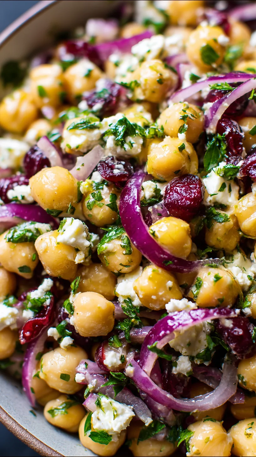 Feta cranberry chickpea salad with lemon vinaigrette.