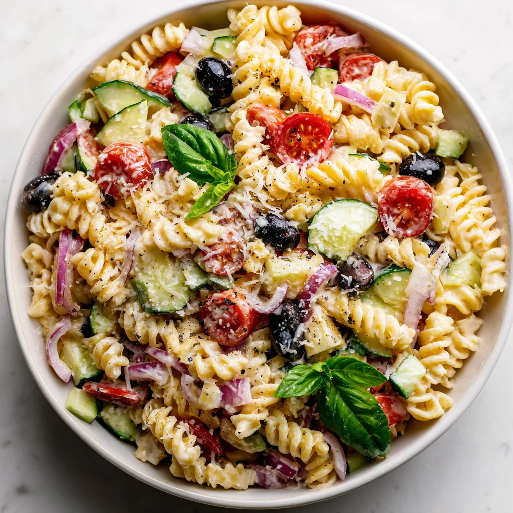 Creamy gluten-free Italian pasta salad.