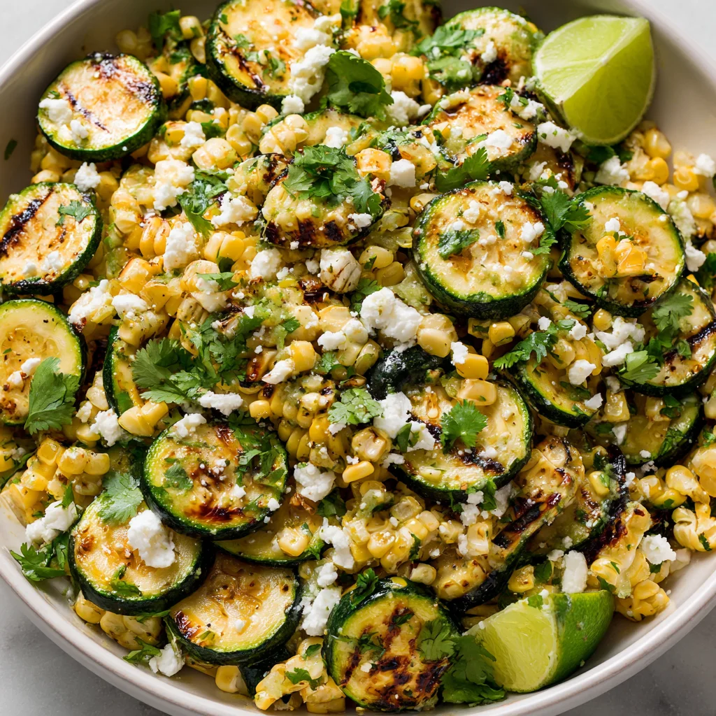 Grilled corn and zucchini salad with lime vinaigrette.