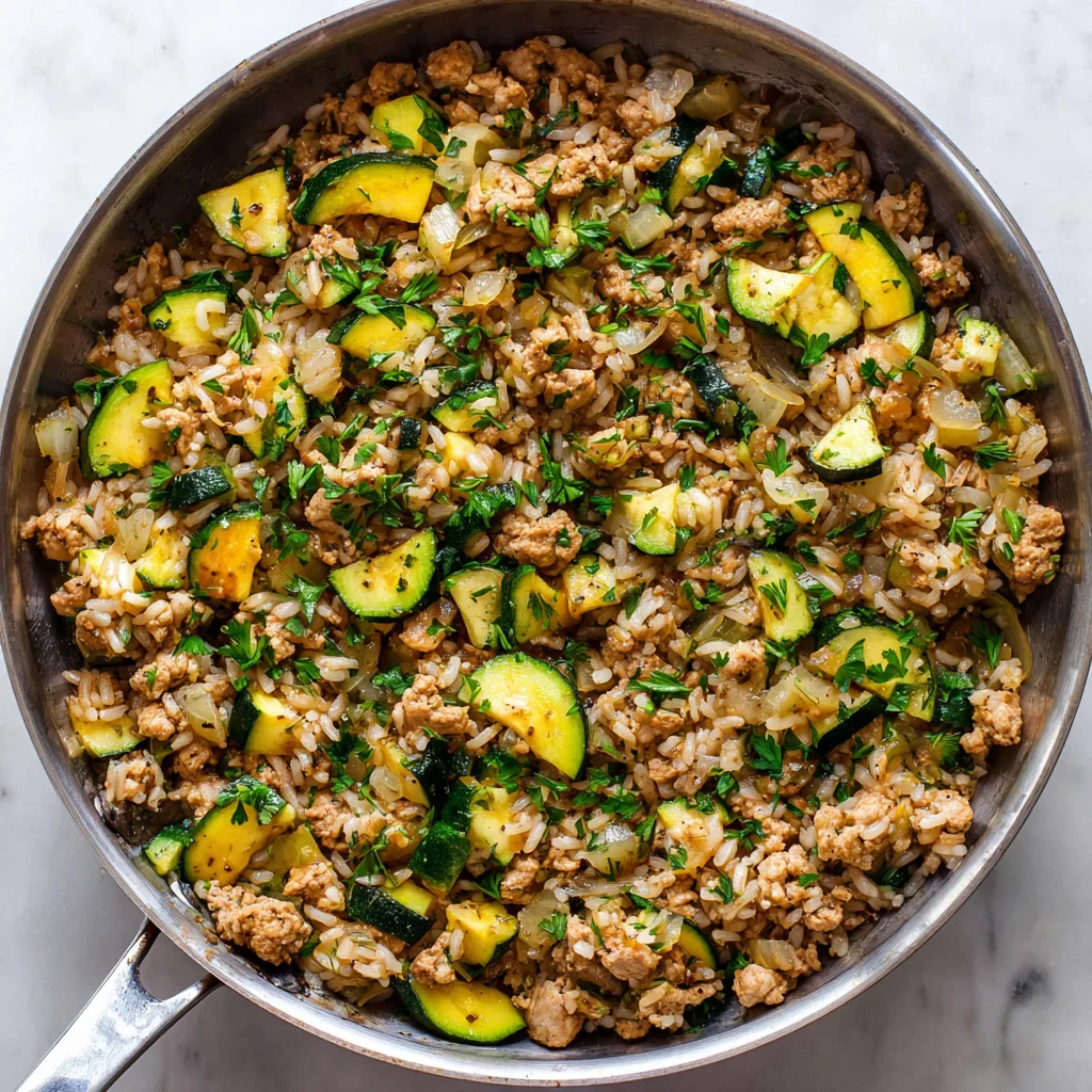 Easy Ground Chicken Zucchini Rice Skillet