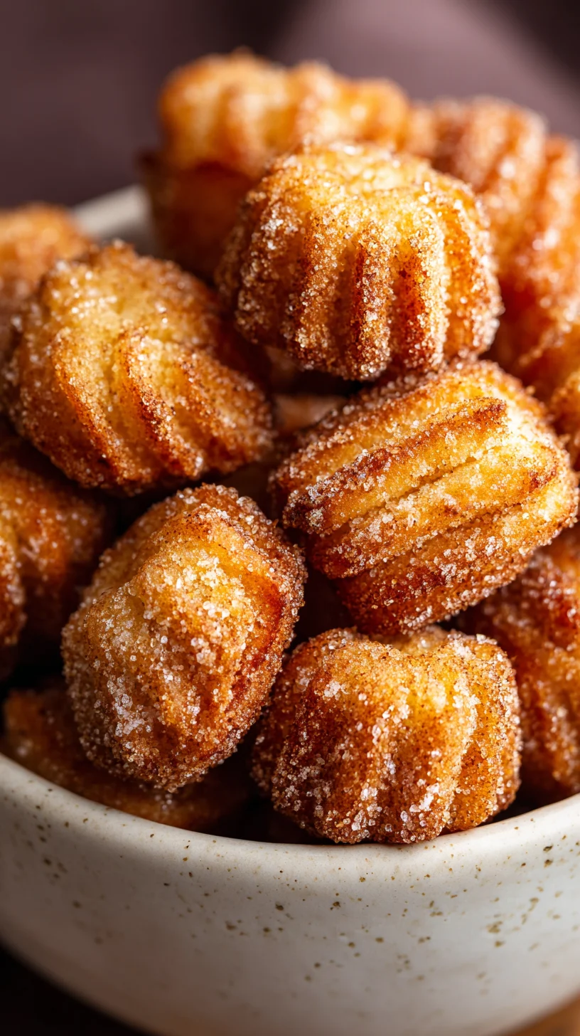 Air fryer churro bites, golden brown and dusted with cinnamon sugar. Air fryer churro bites, golden brown and dusted with cinnamon sugar.