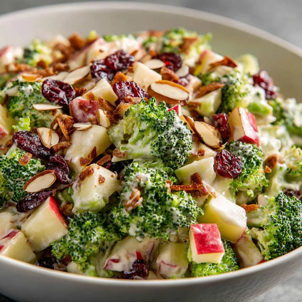 Colorful salad featuring apples, broccoli, and cranberries. Colorful salad featuring apples, broccoli, and cranberries.