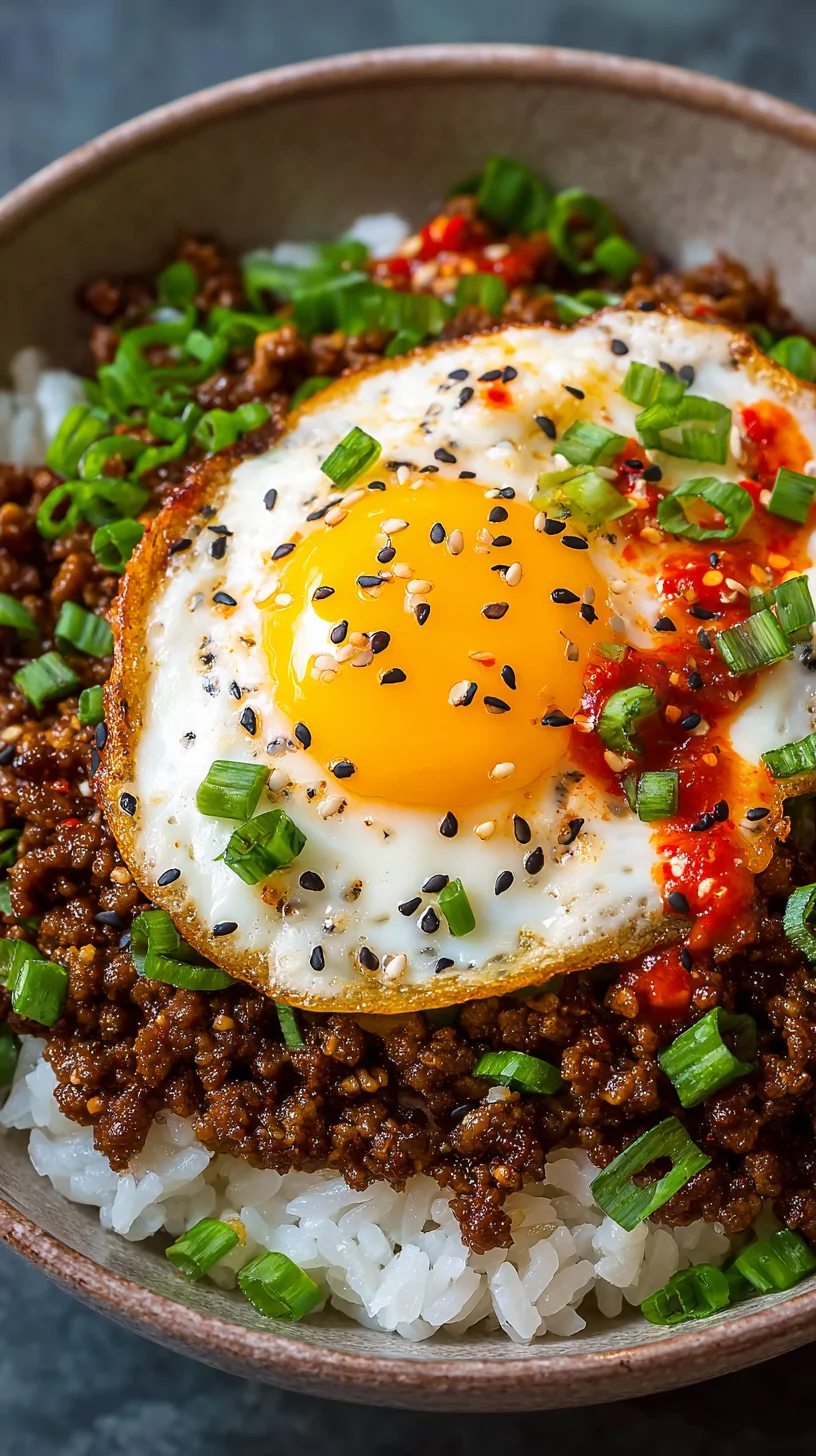 Korean ground beef bowl with sesame seeds. Korean ground beef bowl with sesame seeds.
