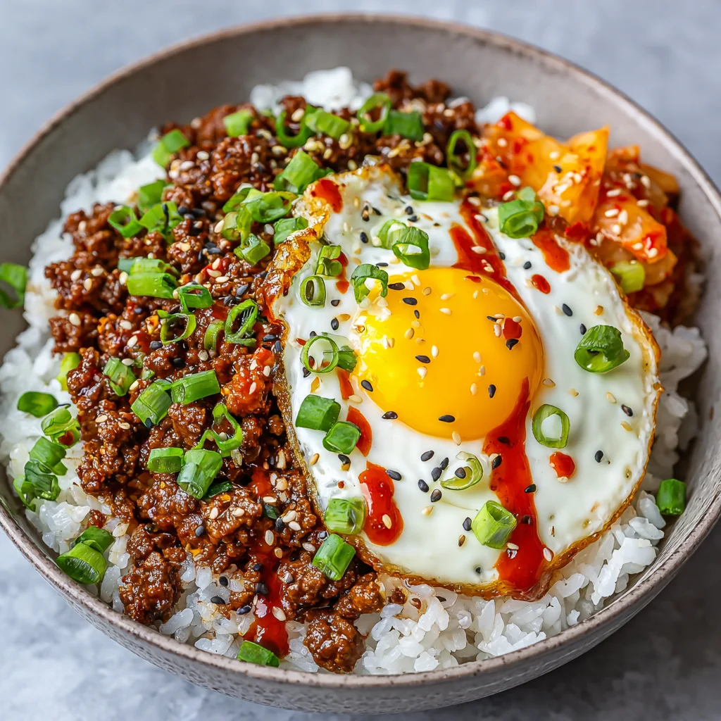 Savory Korean beef and rice bowl. Savory Korean beef and rice bowl.