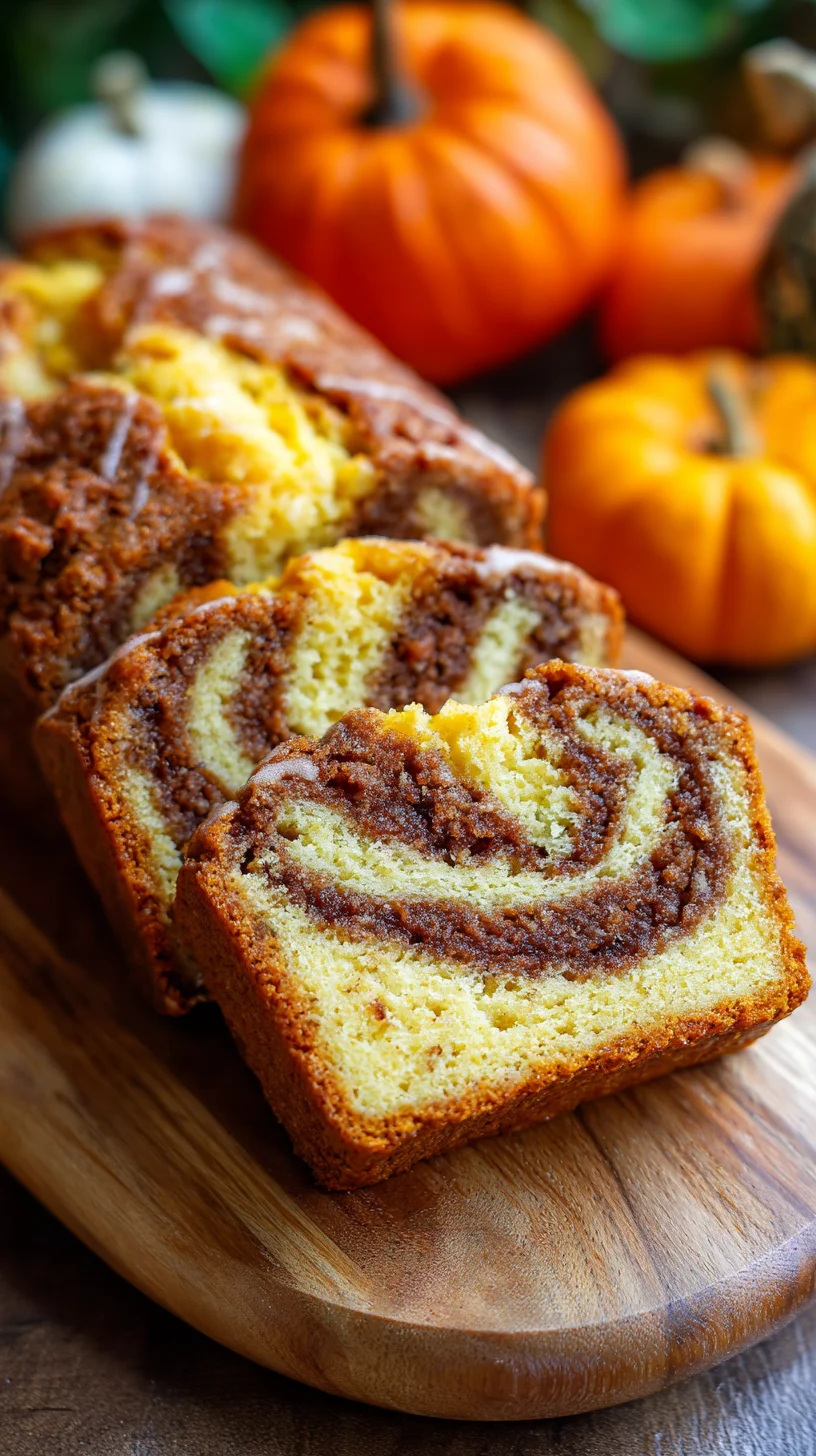 Mini pumpkin bread with cinnamon swirl detail.