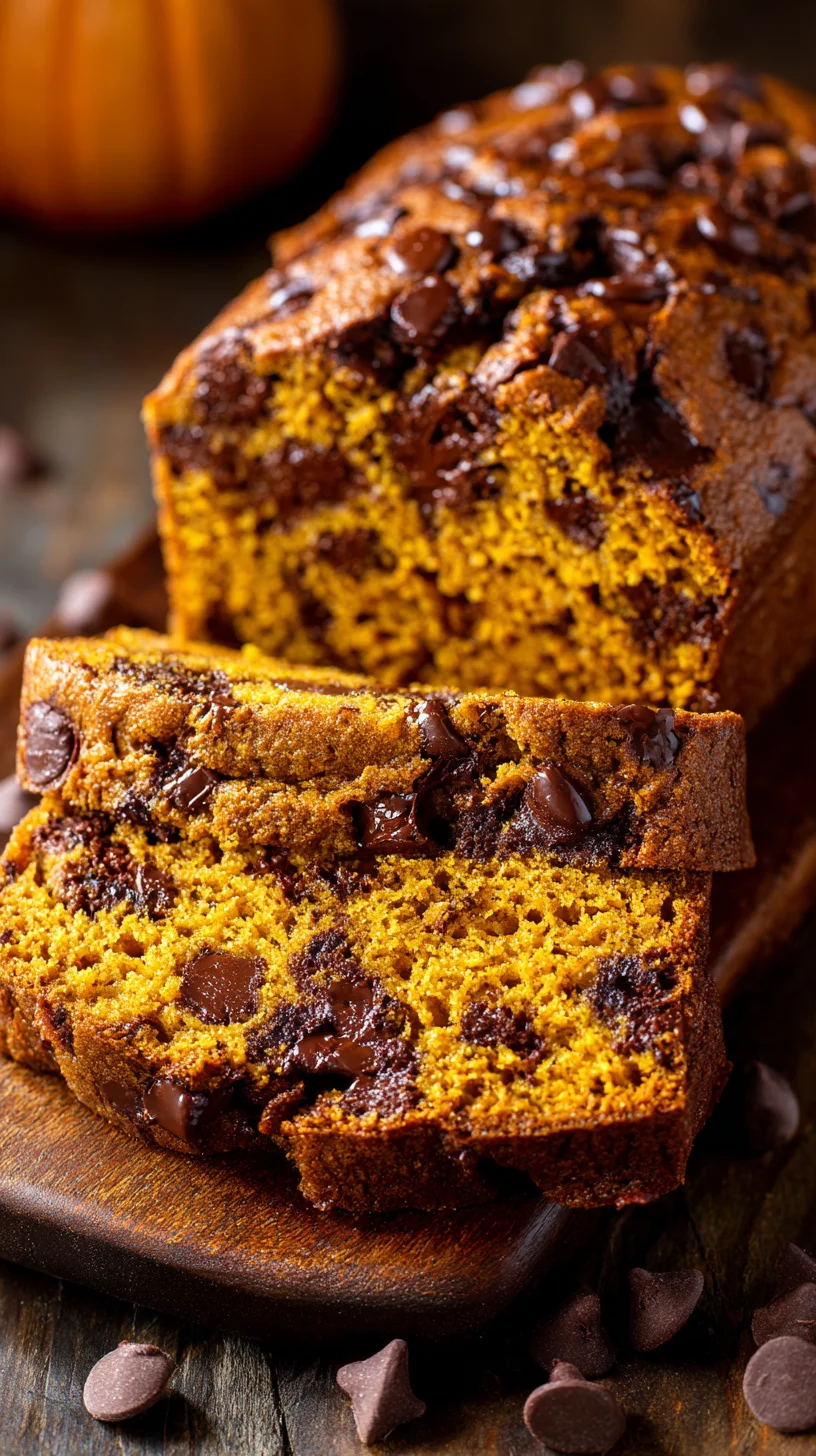 Moist chocolate pumpkin bread loaf.