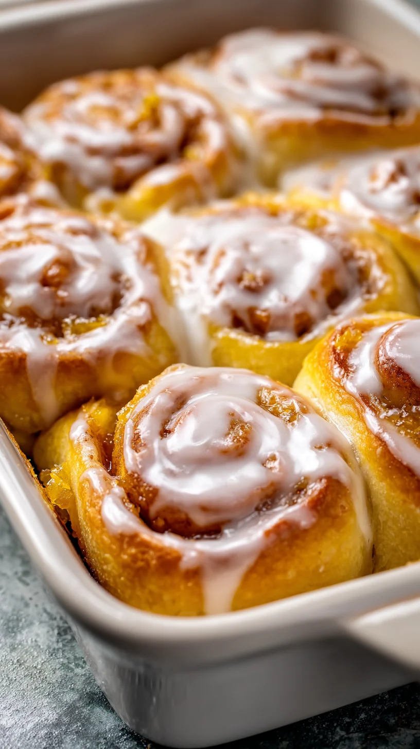 Peach cobbler filling swirled into cinnamon rolls. Peach cobbler filling swirled into cinnamon rolls.