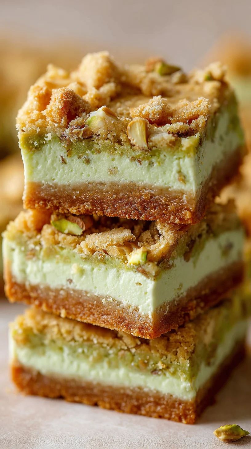 Pistachio Dream Cookie Bars close-up. Pistachio Dream Cookie Bars close-up.