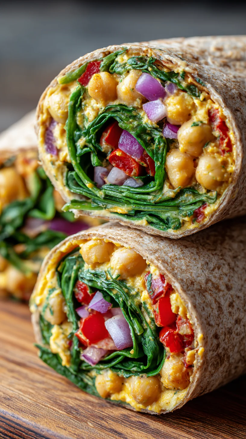 Roasted red pepper and chickpea filling in a wrap.