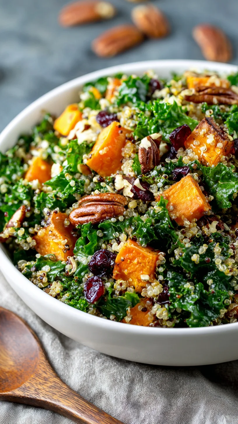 Sweet potato, kale, and quinoa salad bowl.