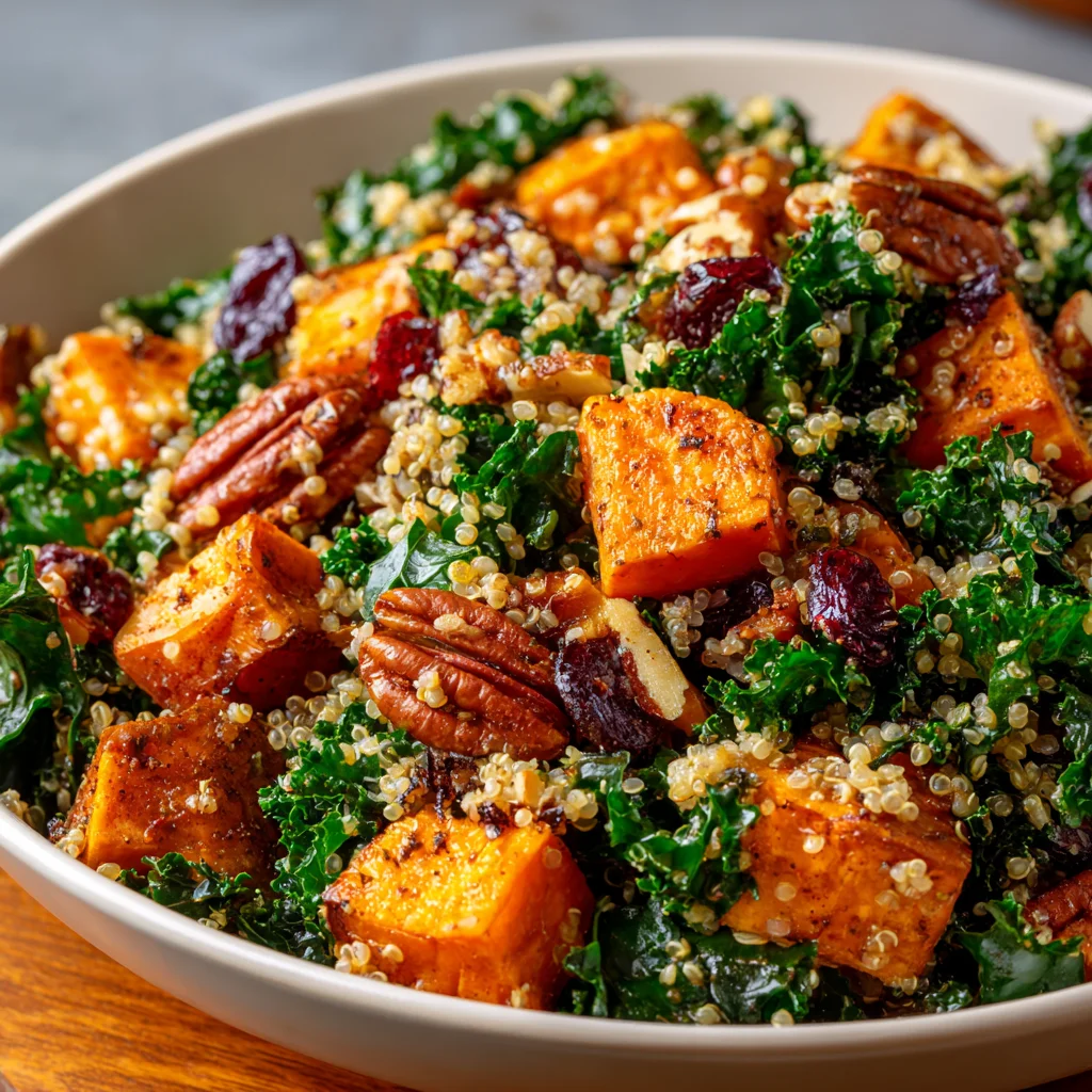 Deliciously Healthy Roasted Sweet Potato Kale & Quinoa Salad