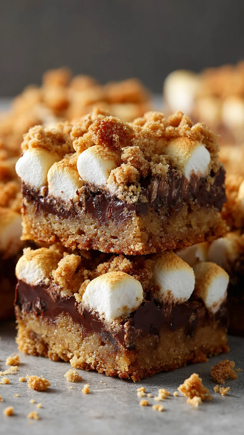 S'more cookie bars with melted marshmallows. S'more cookie bars with melted marshmallows.