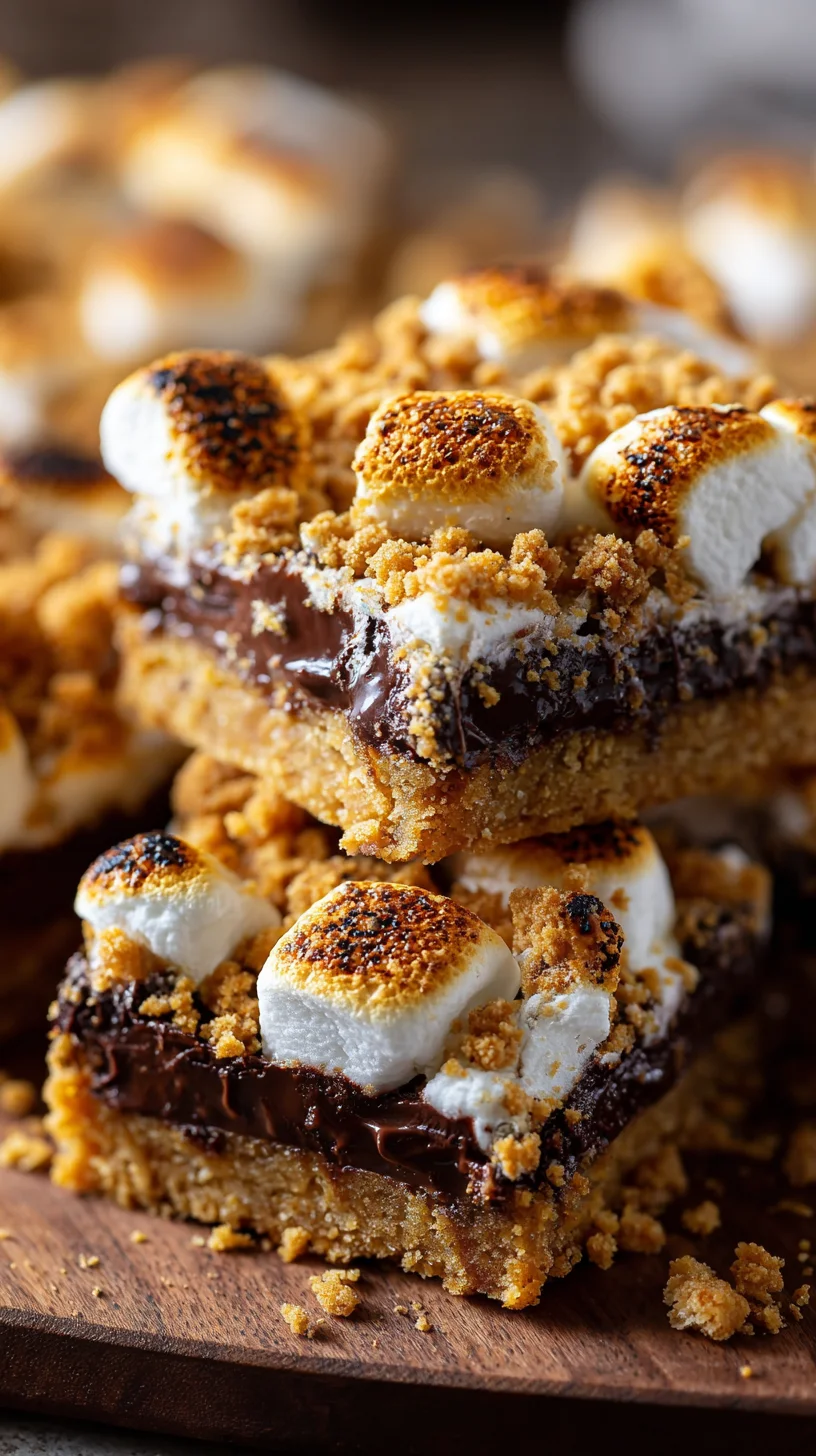 Close-up of gooey s'more bar layers. Close-up of gooey s'more bar layers.