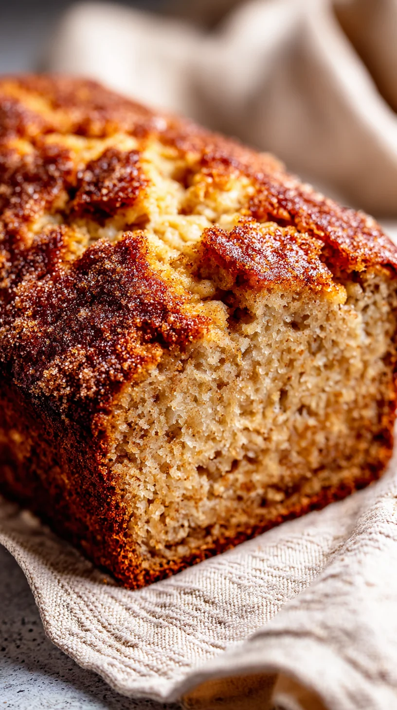 Snickerdoodle banana bread slices stacked high.