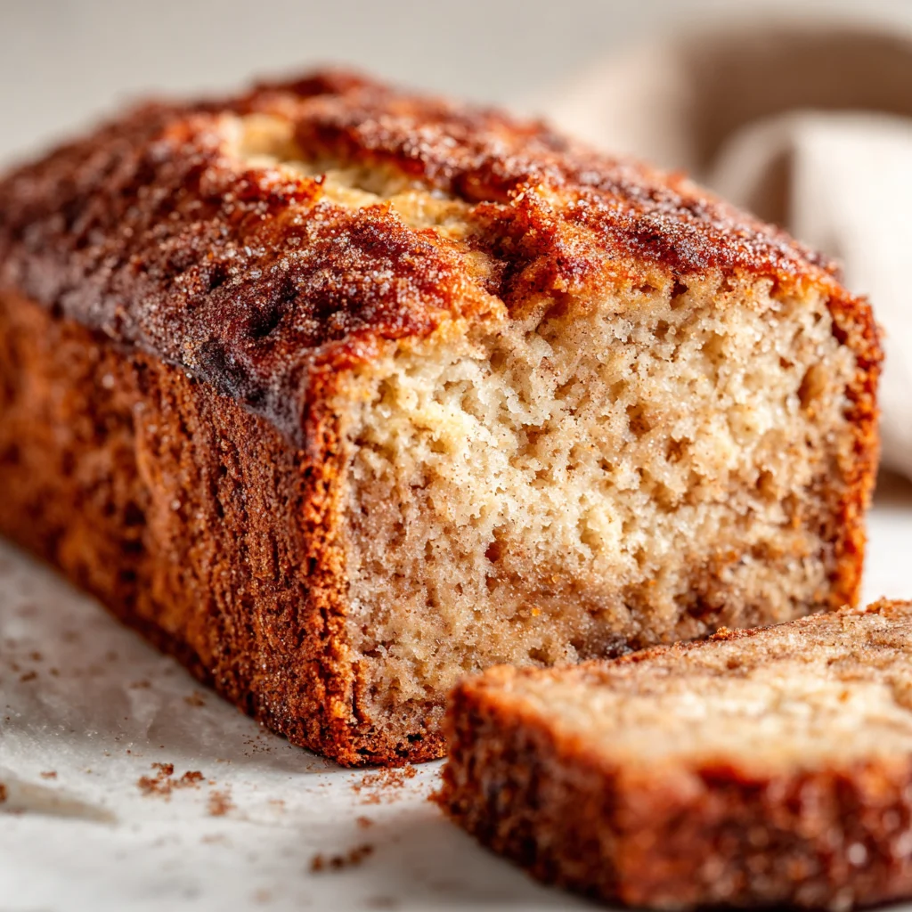Close-up of a golden brown snickerdoodle banana bread loaf. Close-up of a golden brown snickerdoodle banana bread loaf.