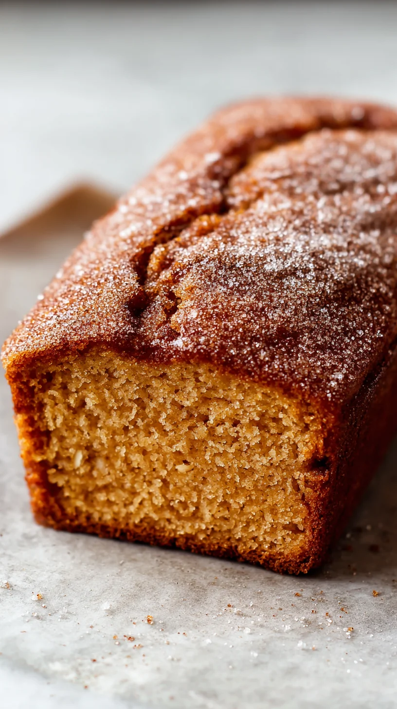 Spiced apple cider donut loaf with cinnamon sugar crust.