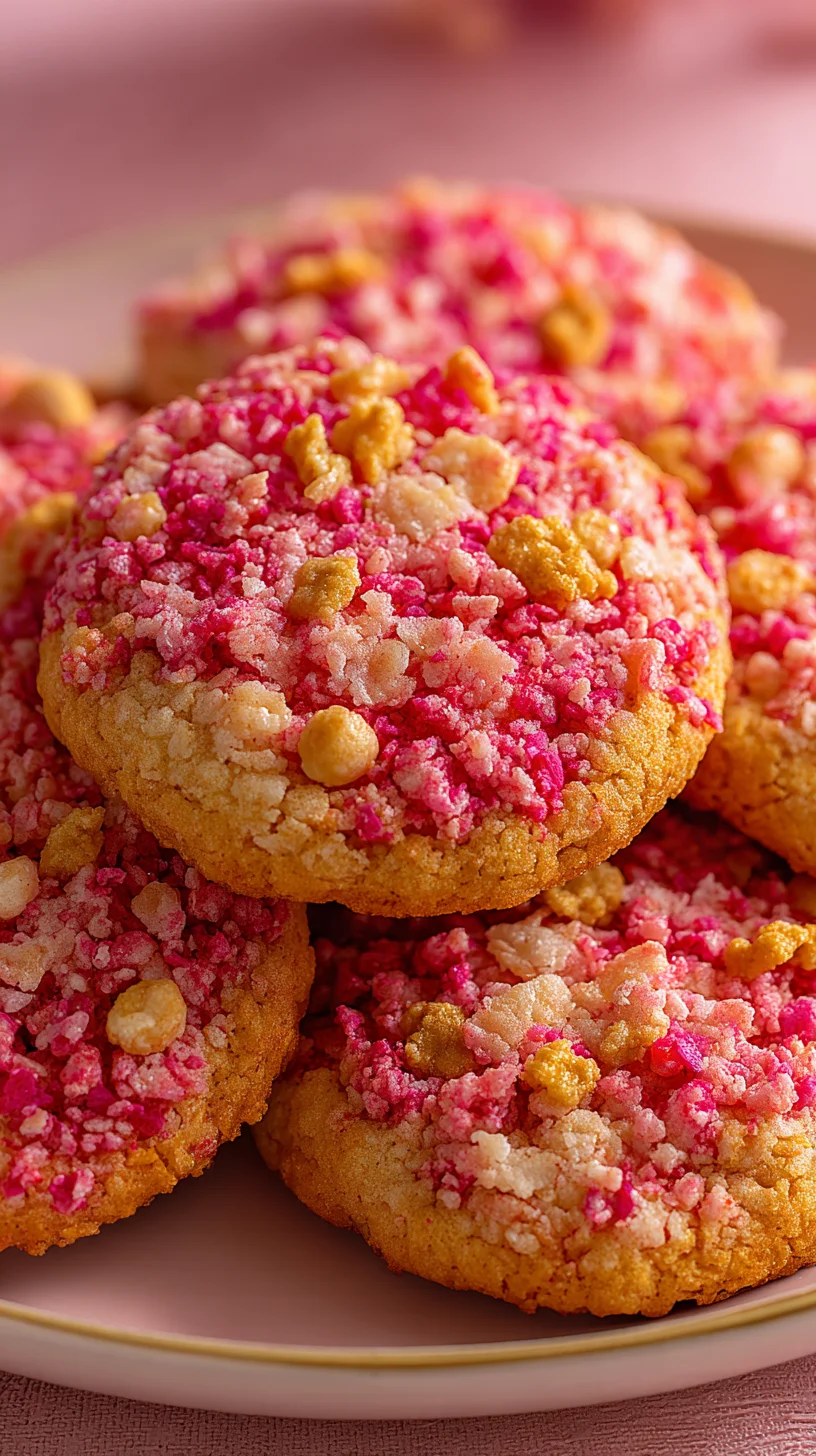 Strawberry crunch cookies on a plate. Strawberry crunch cookies on a plate.