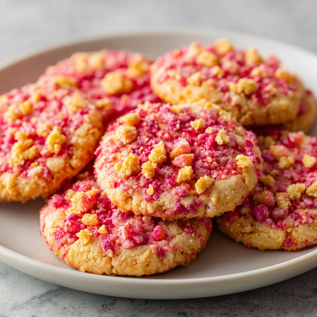 Close-up of a strawberry crunch cookie. Close-up of a strawberry crunch cookie.