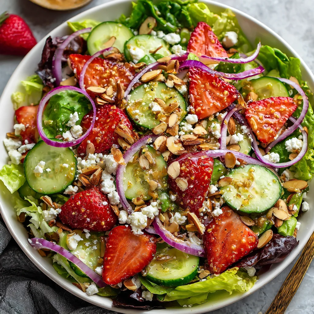Festive strawberry salad with creamy crunch topping.