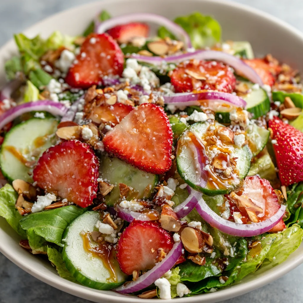Strawberry Crunch Salad with Champagne Vinaigrette (Easy Recipe)
