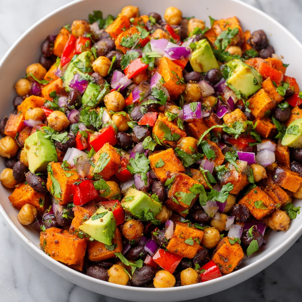 Sweet Potato, Black Bean & Chickpea Salad Recipe